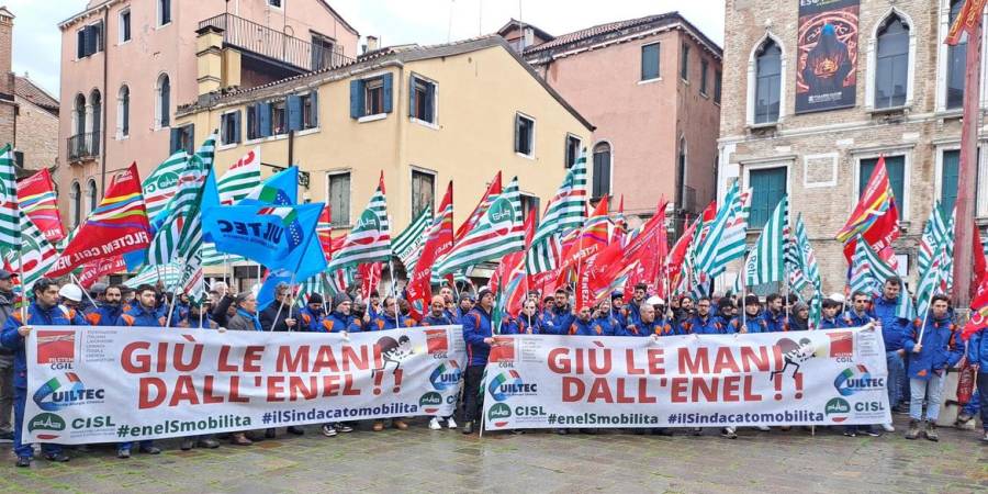 Sciopero nazionale lavoratori Enel, presidio a Venezia. Flaei Filctem e Uiltec: “Azienda focalizzata su profitti”